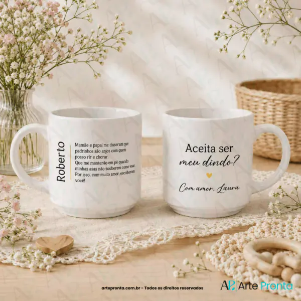 Arte para xícara - Convite dindos