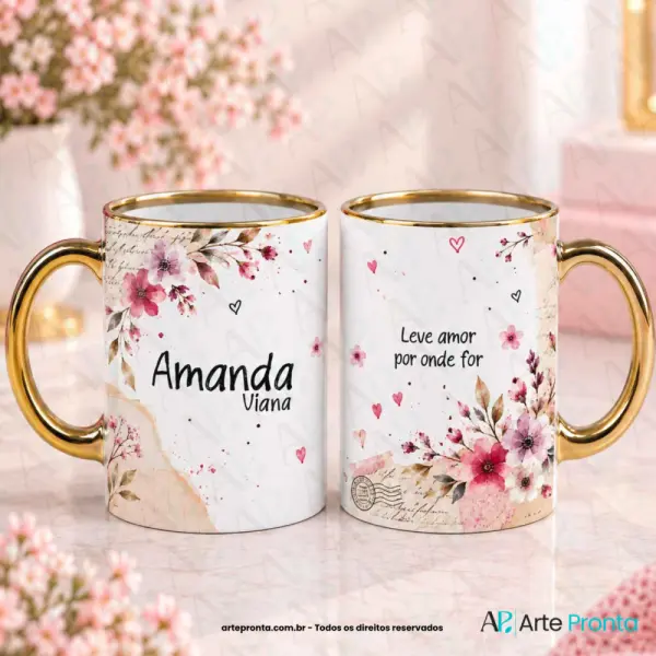 Arte para caneca - Floral delicado retrô