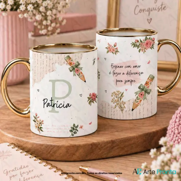 Arte para caneca - Floral delicado professora