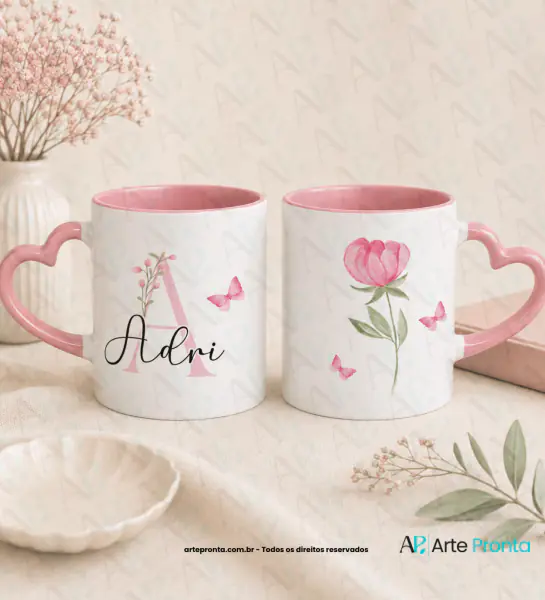 Arte para caneca - Alfabeto floral 01
