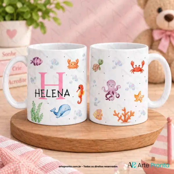 Arte para caneca - Fundo do mar Menina