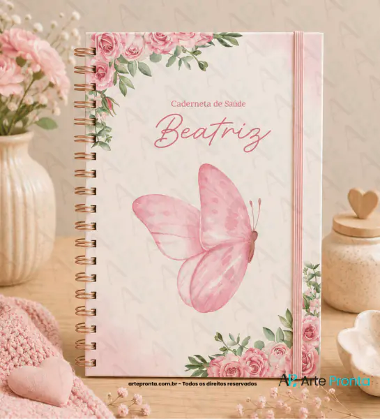 Capa de Caderneta de Saúde Borboleta Rosa