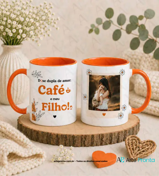 Arte para caneca - Dose dupla de amor, Café e Filho
