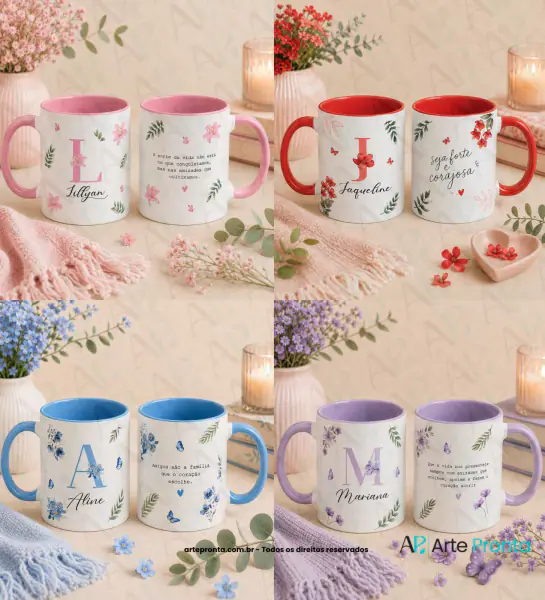 Pack 04 Artes para caneca - Alfabeto Frases amizade 01