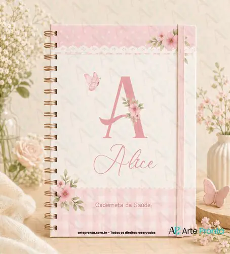 Capa de Caderneta de Saúde Alfabeto Floral Delicado